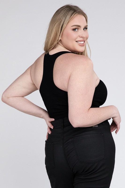 Ribbed Cropped Racerback Tank Top -Plus Sized - Pikemla