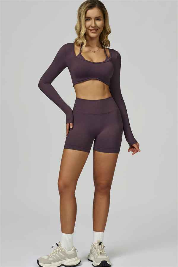 The Prime Long Sleeve Crop Top Shorts 2-Piece Set