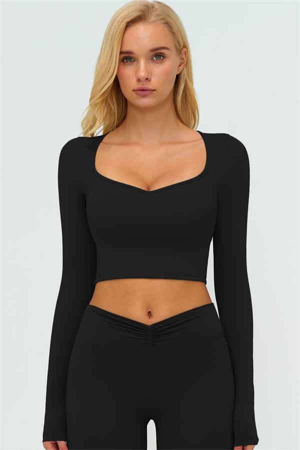 The Lushness Long Sleeve Crop Top Flared Leggings 2-Piece Set