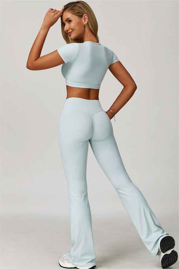 The Lavish Cut-out Crop Top Flared Leggings 2-Piece Set