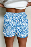 White Leopard Elastic Waist Lace up Contrast Trim Casual Shorts - Pikemla