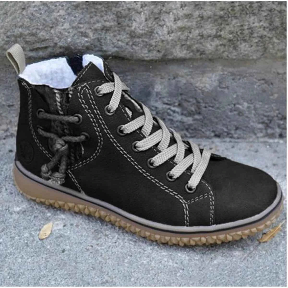 Faux Suede Lace-Up Ankle Boots with Warm Fleece Lining