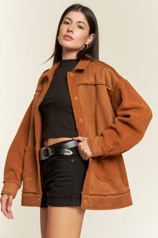 FAUX FUR AND SUEDE JACKET -Plus Sized - Pikemla