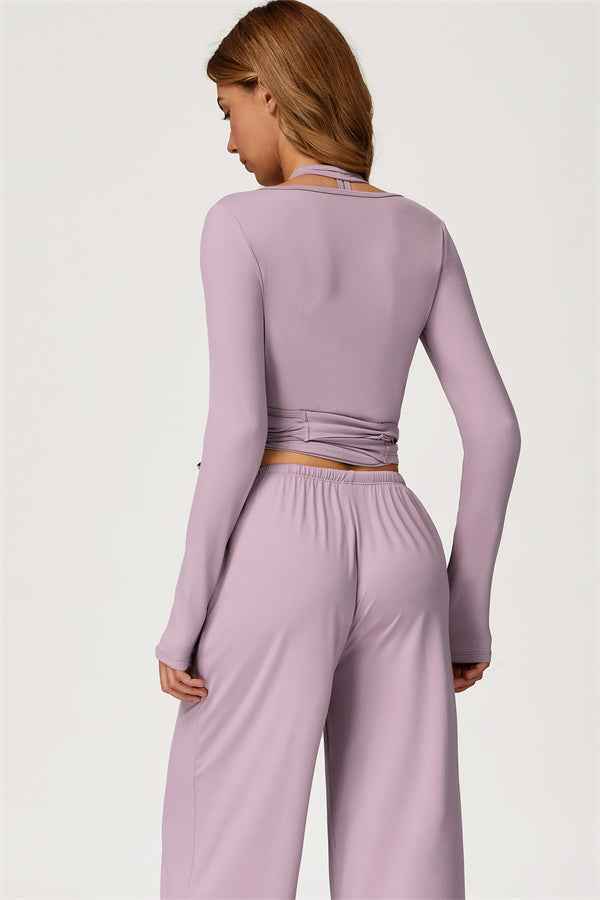 The Sprint Long Sleeve Crop Top Halter Tank Top Sweatpants 3-Piece Set