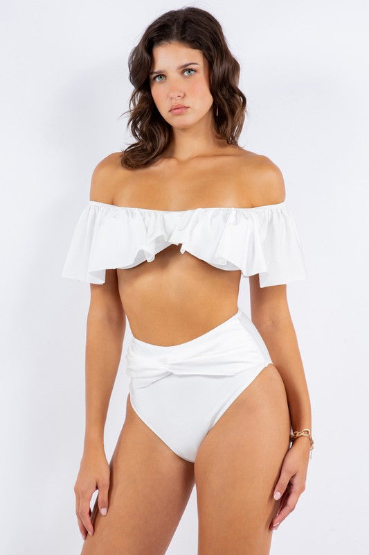 TWO PIECE TOP RUFFLE SHOULDER WITH TWISTED DESIGN - Pikemla