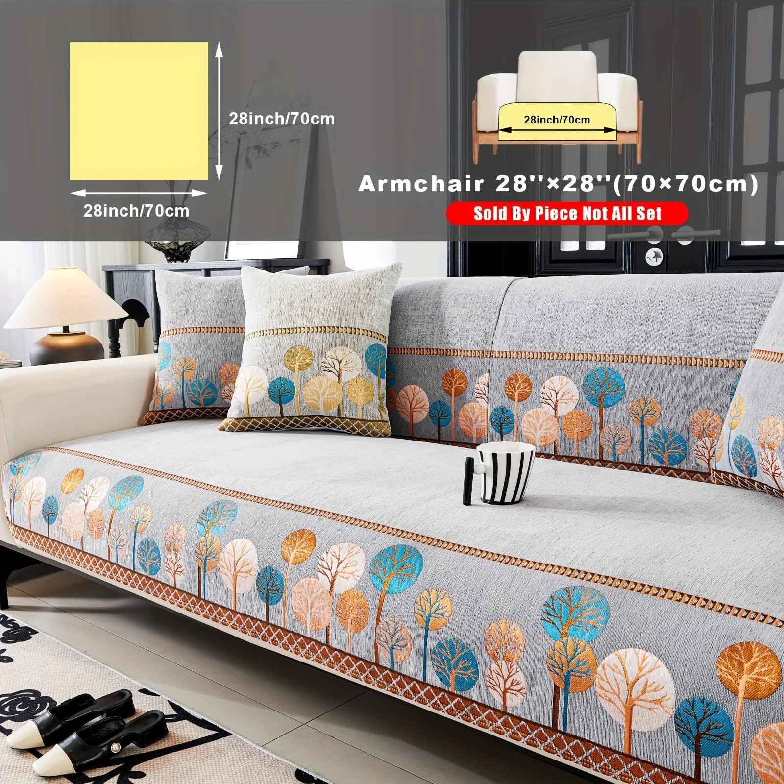 Pet Proof Couch Cover - Boho Chenille Sofa Cover with Tree Embroidery