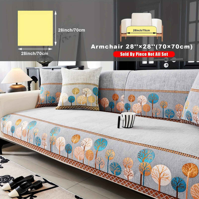 Pet Proof Couch Cover - Boho Chenille Sofa Cover with Tree Embroidery