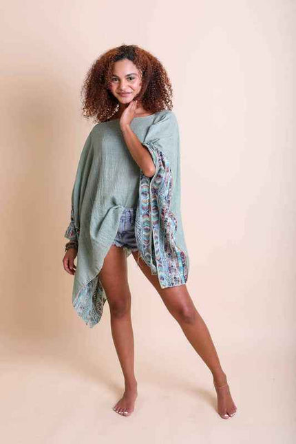 Geometric Embroidered Sleeve Kimono