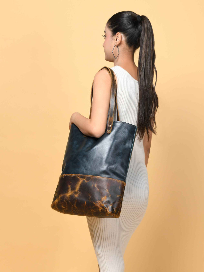 Blue Women's Leather Tote