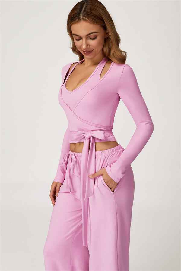 The Sprint Long Sleeve Crop Top Halter Tank Top Sweatpants 3-Piece Set