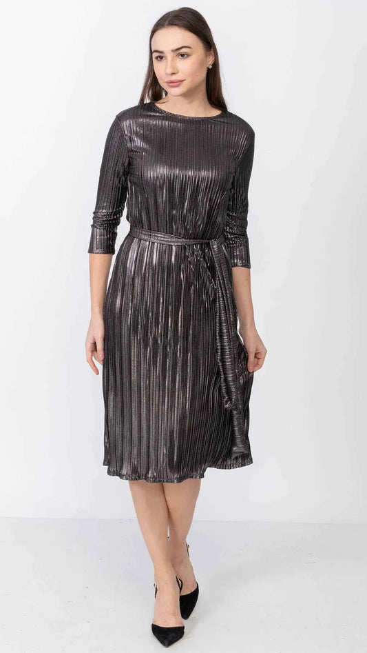 A- Line Dress - Metallic Pleated