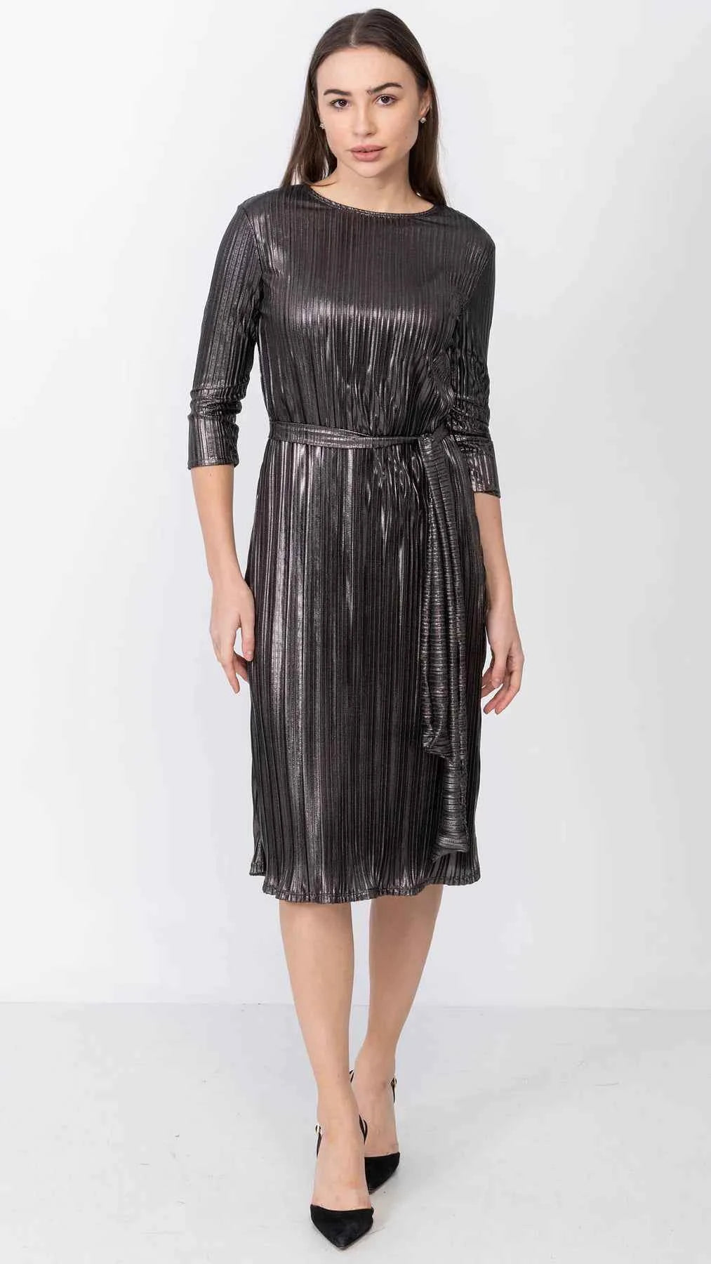 A- Line Dress - Metallic Pleated