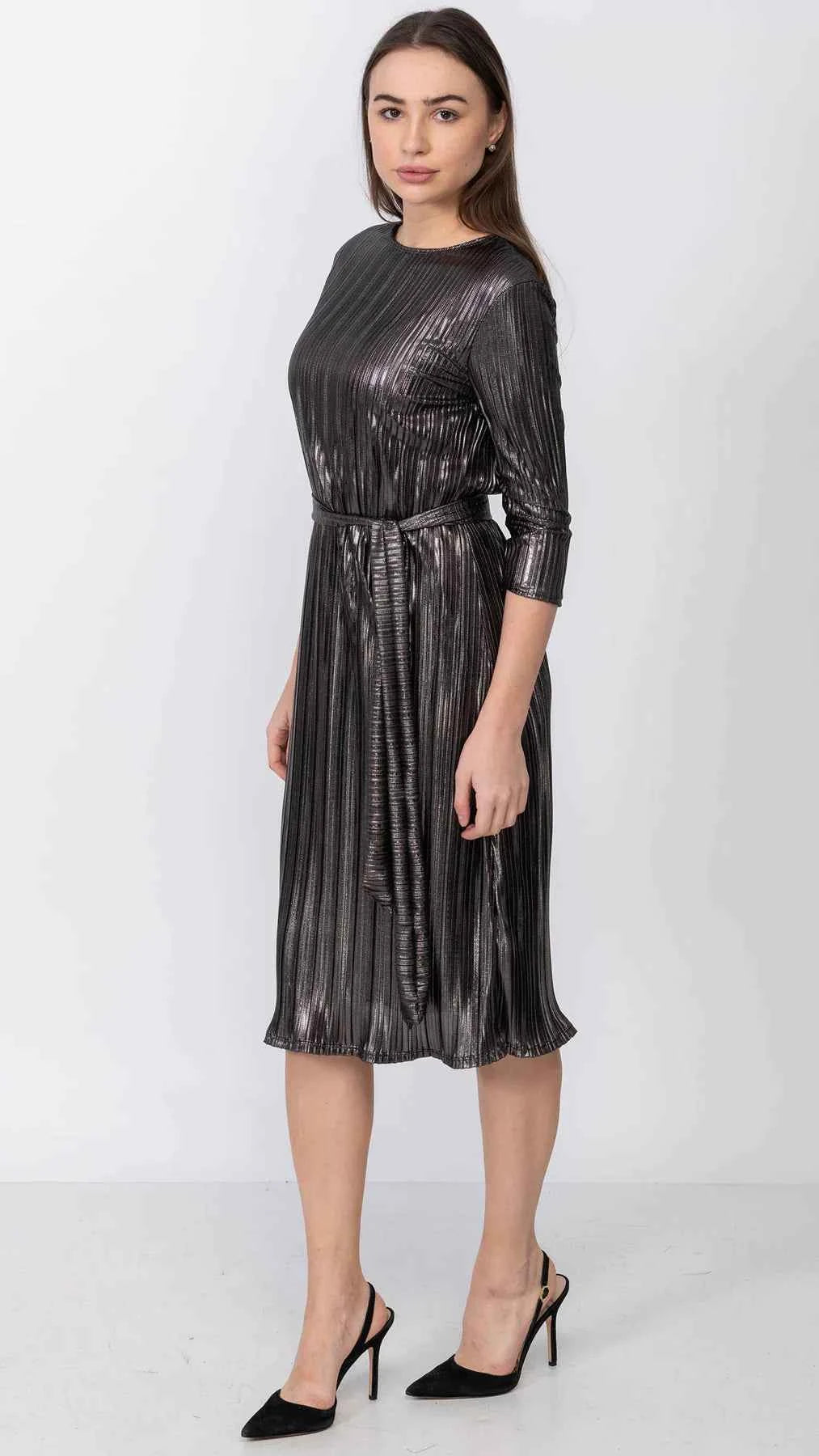 A- Line Dress - Metallic Pleated