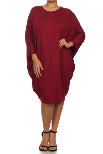 Solid 3/4 sleeve short midi dress - Pikemla