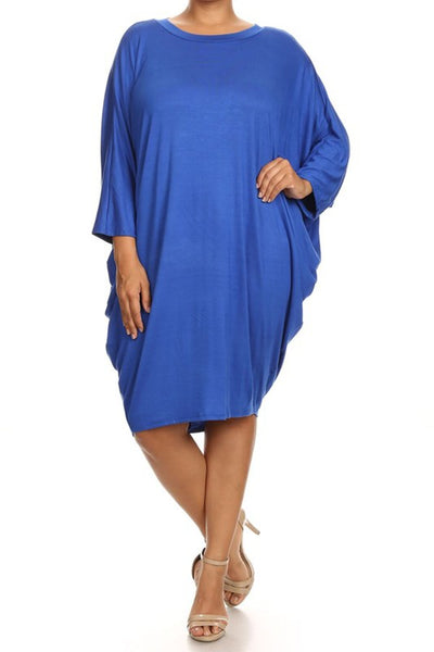 Solid 3/4 sleeve short midi dress - Pikemla