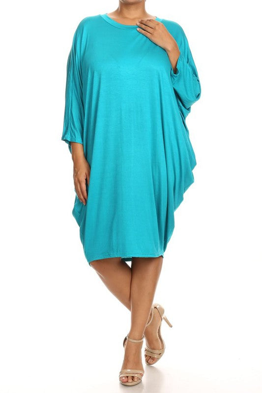 Solid 3/4 sleeve short midi dress - Pikemla