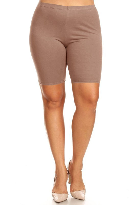 Solid high waist biker shorts -Plus Sized - Pikemla