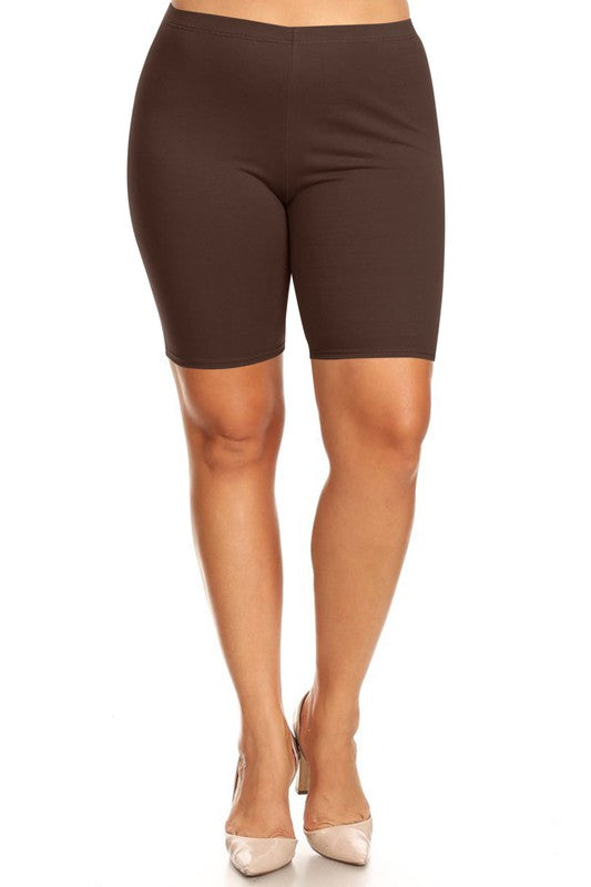 Plus size Solid high waist biker shorts - Pikemla