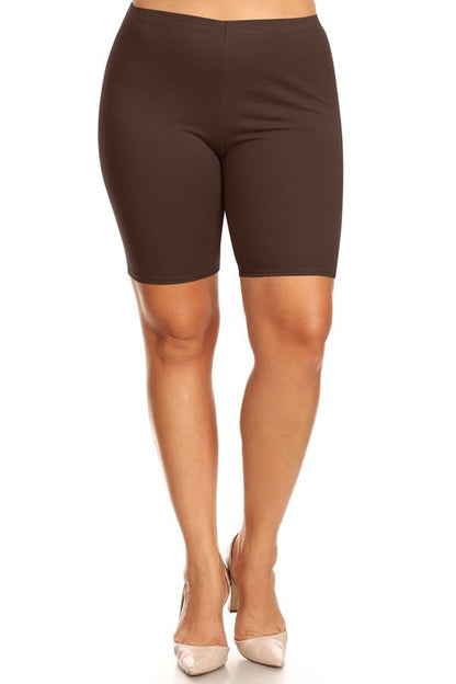 Solid high waist biker shorts -Plus Sized - Pikemla