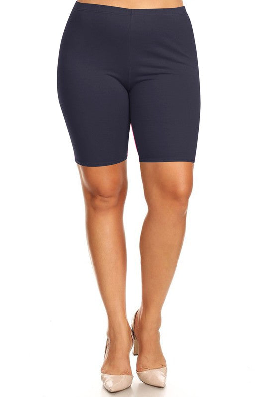 Solid high waist biker shorts -Plus Sized - Pikemla