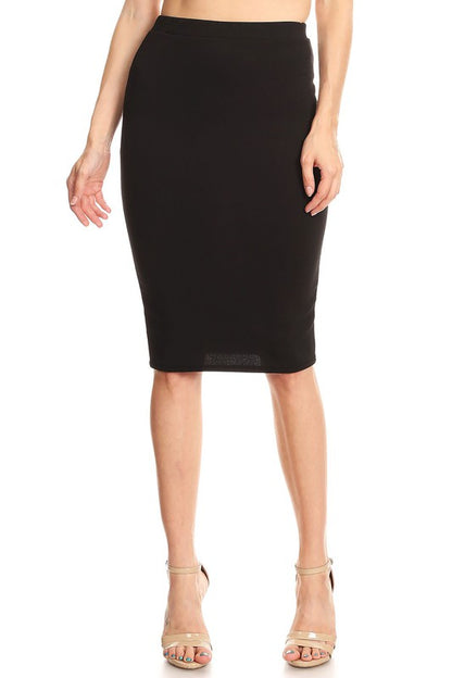 Solid Midi Pencil Skirt - Pikemla