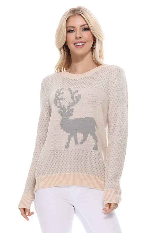 Deer Jacquard Christmas Pullover Sweater