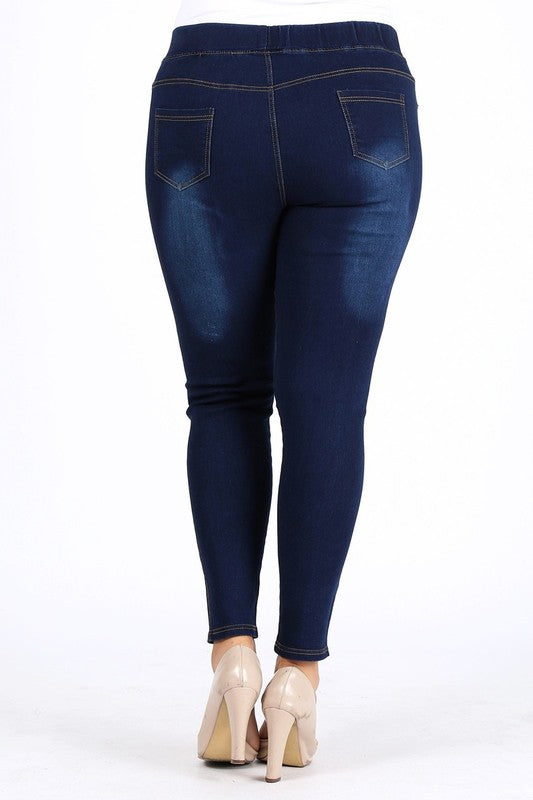 Plus Size High Waist Ripped Denim Jeggings Pants - Pikemla