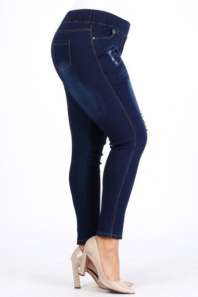 Plus Size High Waist Ripped Denim Jeggings Pants - Pikemla