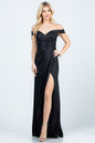 Off the shoulder glittery jacquard gathered gown