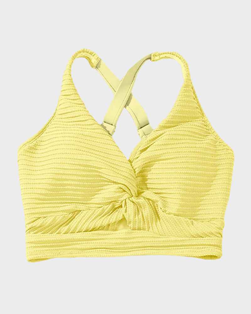 Textured Knot-Front High-Waisted Bikini Set