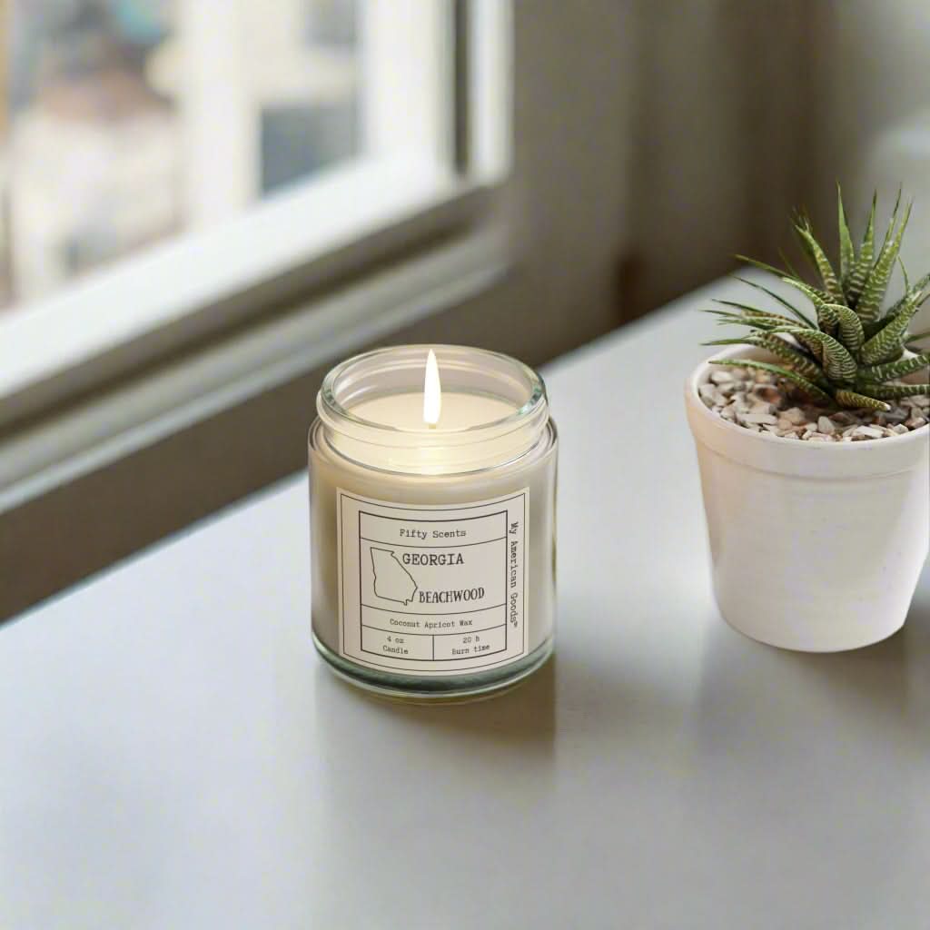 Georgia - Cozy Scented Candles - Coconut Apricot Wax - Beachwood Fragrance