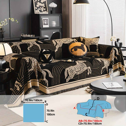 Luxurious Chenille Horse Design Sofa Cover Decor in Orange & Green