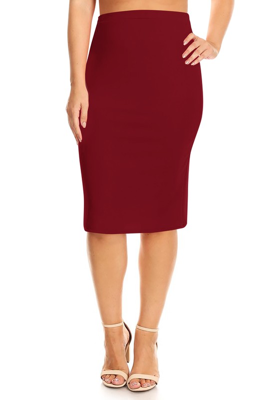 Solid Midi  Pencil Skirt -Plus Sized - Pikemla