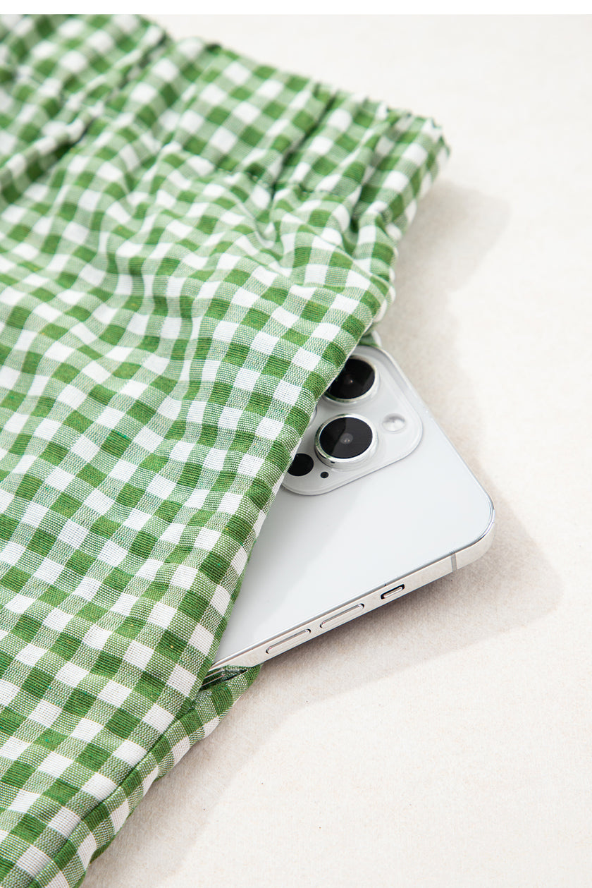 Black Gingham Printed High Waist Shorts - Pikemla