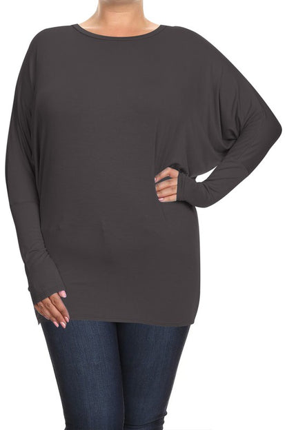 Blue Long Sleeved Dolman Top -Plus Sized - Pikemla