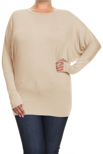 Blue Long Sleeved Dolman Top -Plus Sized