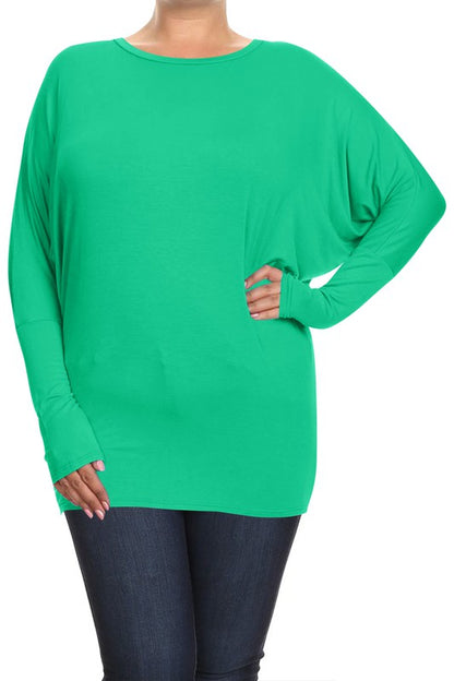 Blue Long Sleeved Dolman Top -Plus Sized - Pikemla