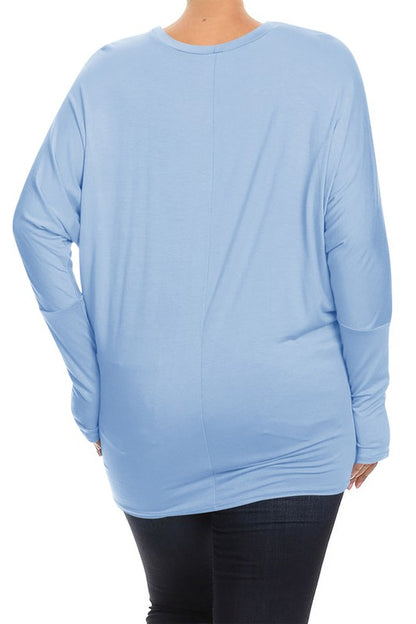 Blue Long Sleeved Dolman Top -Plus Sized - Pikemla