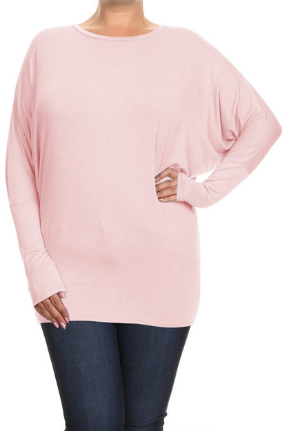 Blue Long Sleeved Dolman Top -Plus Sized - Pikemla