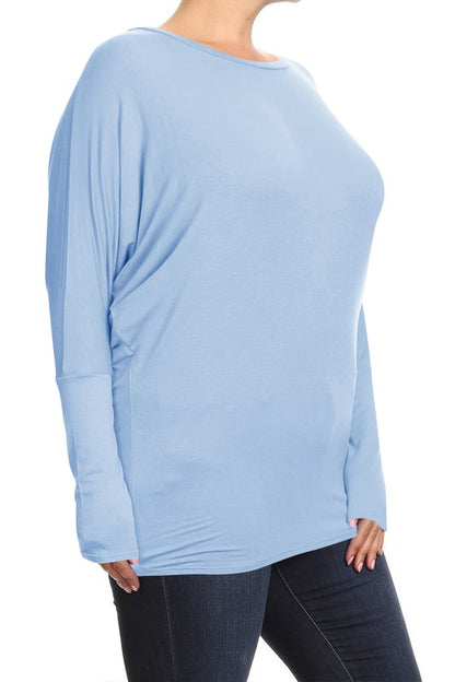 Blue Long Sleeved Dolman Top -Plus Sized - Pikemla