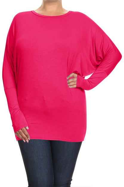 Blue Long Sleeved Dolman Top -Plus Sized - Pikemla