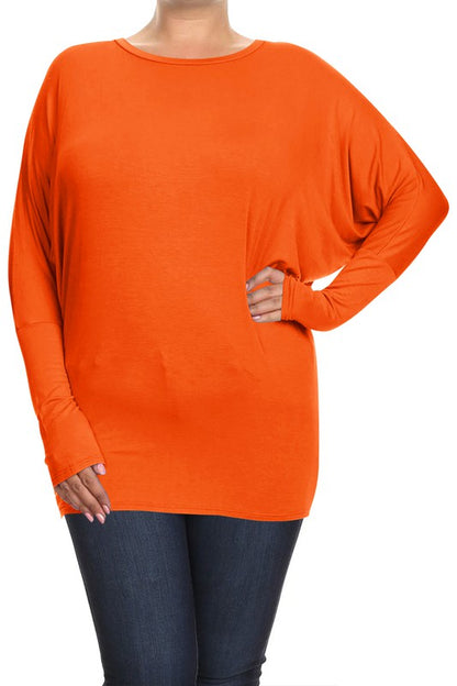 Blue Long Sleeved Dolman Top -Plus Sized - Pikemla