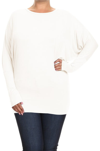 Blue Long Sleeved Dolman Top -Plus Sized - Pikemla