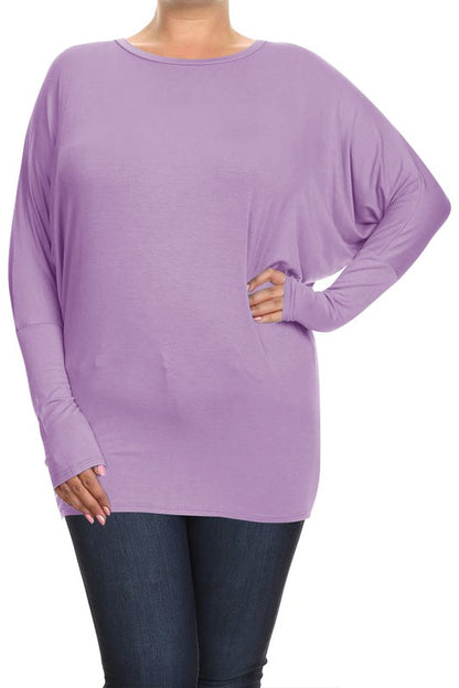 Blue Long Sleeved Dolman Top -Plus Sized - Pikemla