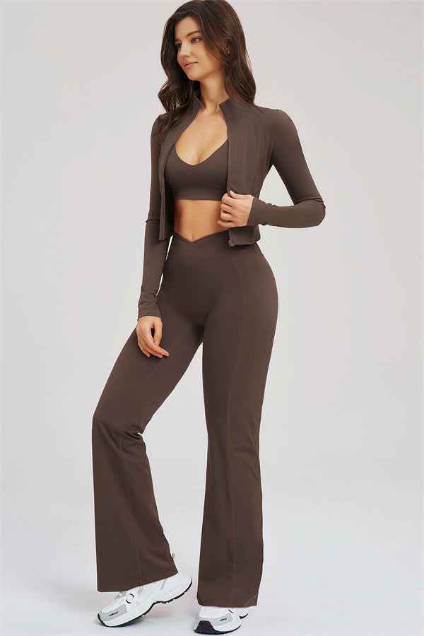 The Sizzle Zip Jacket Sports Bra Flared Leggings 3-Piece Set