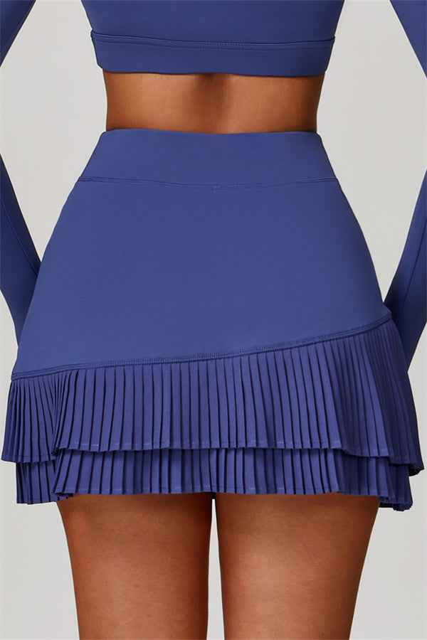 The Lavish Long Sleeve Cut-out Crop Top Tennis Skirt 2-Piece Set