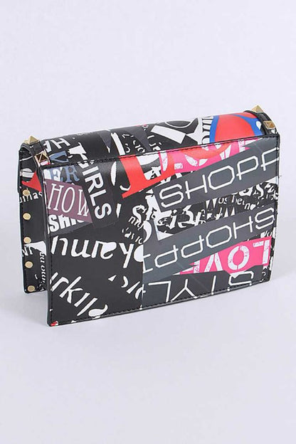 Studded Patent Crossbody Graffiti Bag - Pikemla