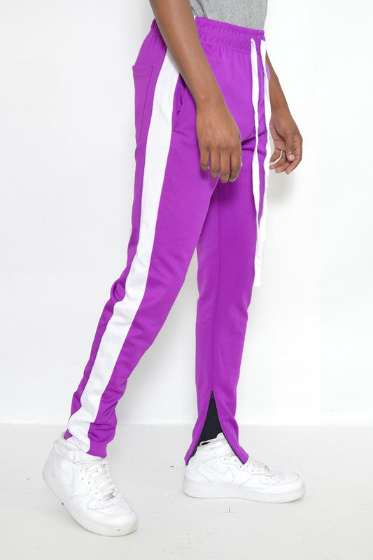 Men’s Purple Slim Fit Single Striped Track Pants