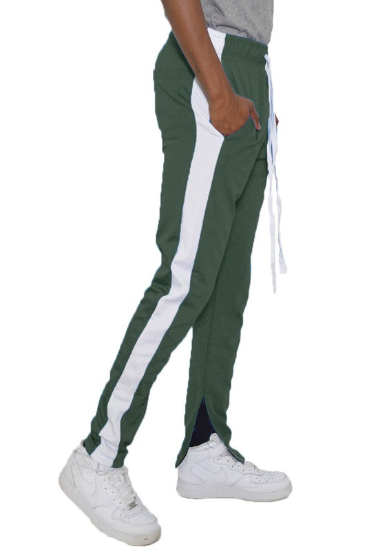 Men’s Olive Slim Fit Single Striped Track Pants