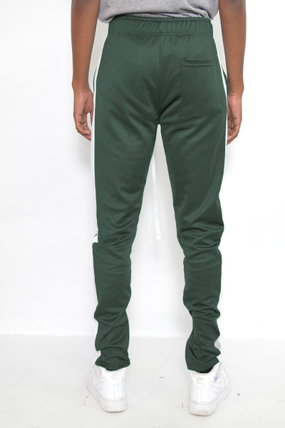 Men’s Olive Slim Fit Single Striped Track Pants - Pikemla